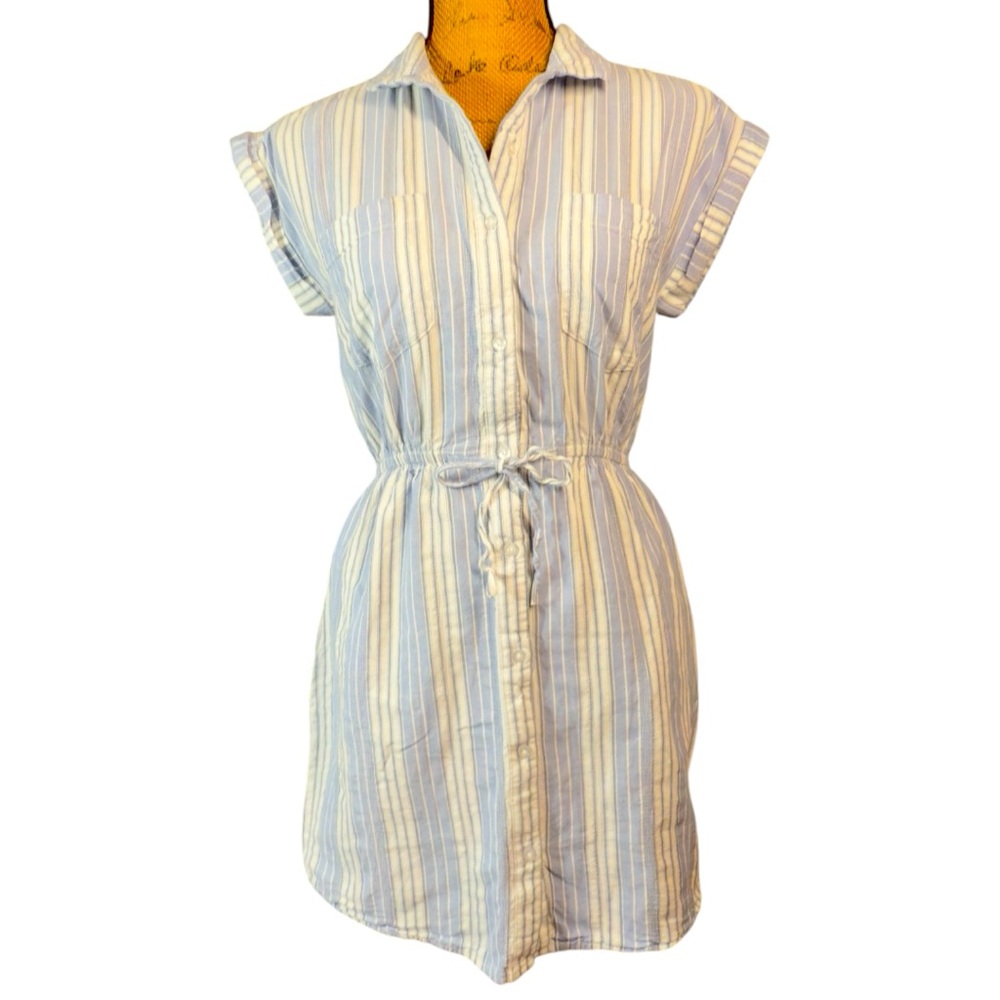 Japna button down shirt dress blue & white striped Women’s size small | j14